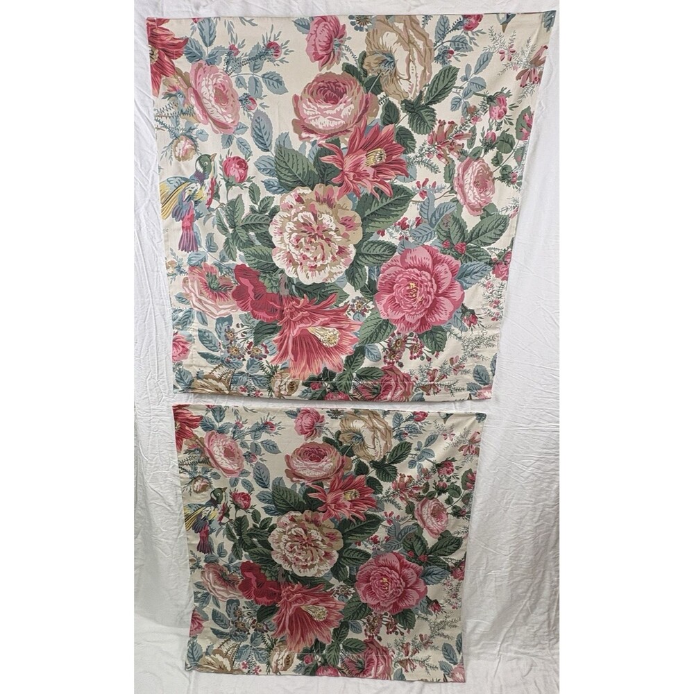 2 Pottery Barn Euro Shams Bird Floral Cottage Roses Jacobean Organic Cotton NWOT